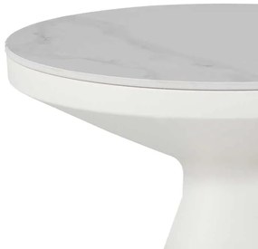 Βοηθητικό τραπέζι Coozlin Inart sintered stone σε απόχρωση λευκό μαρμάρου με λευκό μέταλλο Φ50x50εκ