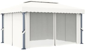 vidaXL Κιόσκι με Κουρτίνα και Φωτάκια LED Λευκό Κρεμ 4 x 3 μ.