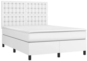 Κρεβάτι Boxspring με Στρώμα &amp; LED Λευκό 140x190 εκ. Συνθ. Δέρμα - Λευκό