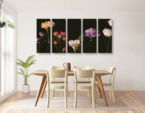 Εικόνα 5 μερών κομψά λουλούδια σε σκούρο φόντο - 200x100