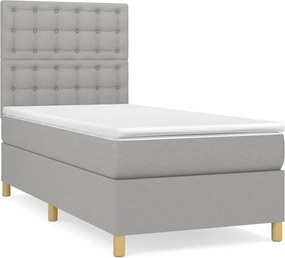vidaXL Κρεβάτι Boxspring με Στρώμα Ανοιχτό Γκρι 90x200 εκ. Υφασμάτινο