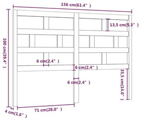 Κεφαλάρι κρεβατιού Μαύρο 156x4x100 εκ. από Μασίφ Ξύλο Πεύκου - Μαύρο