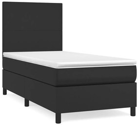 Κρεβάτι Boxspring με Στρώμα Μαύρο 90x190εκ. από Συνθετικό Δέρμα - Μαύρο