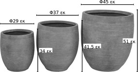 Κασπώ Berzoka pakoworld σετ 3τεμ κεραμικό σε ανθρακί απόχρωση