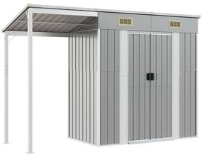 vidaXL Αποθήκη Κήπου Εκτεταμένη Οροφή Αν. Γκρι 277x110,5x181 εκ Ατσάλι