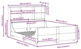 Κρεβάτι Βιβλιοθήκη Χωρίς Στρώμα Καφέ 160x200 εκ Μασίφ Πεύκο - Καφέ