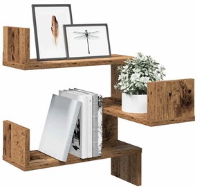 Γωνιακή Ραφιέρα Τοίχου Όψη Παλαιού Ξύλου 40x40x49,5εκ Επεξ Ξύλο