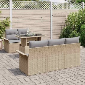 vidaXL Σετ Καναπέ Κήπου με μαξιλάρι 6 pcs Μπεζ Πολυ ράταν