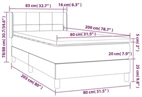 Κρεβάτι Boxspring με Στρώμα Μαύρο 80 x 200 εκ. Βελούδινο - Μαύρο