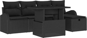 vidaXL Σετ Καναπέ Κήπου με μαξιλάρι 6 pcs Μαύρο Πολυ ράταν
