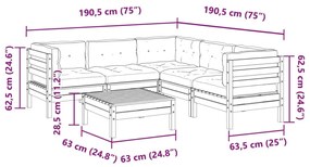 Καναπές Κήπου Σετ 6 τεμ. Εμποτισμένο Ξύλο Πεύκου με Μαξιλάρια - Καφέ