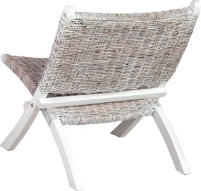 vidaXL Καρέκλα Λευκή Φυσικό Ρατάν Kubu και Μασίφ Μαόνι