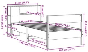 Κρεβάτι Βιβλιοθήκη Χωρίς Στρώμα 75x190 εκ Μασίφ Ξύλο Πεύκου - Καφέ