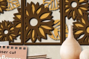 Intra απο ξύλο plywood 3mm-4mm πάχος – Sunflowers Διακόσμηση Τοίχου Σετ 3 τεμαχίων, με στρώσεις Δίασταση  40x30 cm INTRAFABR-68584907