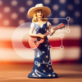 Intra Συλλεκτικό Ξύλινο Παζλ Plywood 4mm - Αμερικανική γυναίκα ειδώλιο που παίζει κιθάρα Σε Ξύλινο Κουτί - Διαστάσεις Puzzle: 10x10 cm – 25 κομμάτια