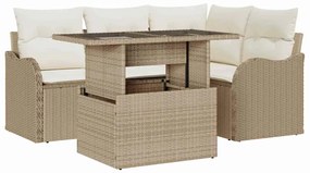 vidaXL Σετ Εξωτερικής Τραπέζης με μαξιλάρι 5 pcs Μπεζ Πολυ ράταν