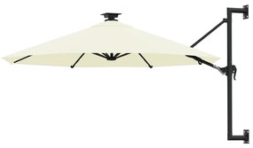Ομπρέλα Τοίχου με LED Χρώμα της Άμμου 300 εκ. με Μεταλλικό Ιστό