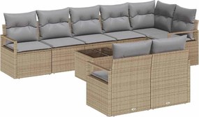 vidaXL Σετ Καναπέ με μαξιλάρι 9 pcs Μπεζ συνθετικό ρατάν