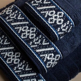 Πετσέτα Προσώπου (50x100) White Fabric Jowls Blue 600gsm
