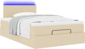 vidaXL Οθωμανικό κρεβάτι με στρώμα &amp; LEDs Cream 120x200cm ύφασμα