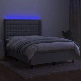 vidaXL Κρεβάτι Boxspring με Στρώμα & LED Αν.Γκρι 140x200εκ. Υφασμάτινο