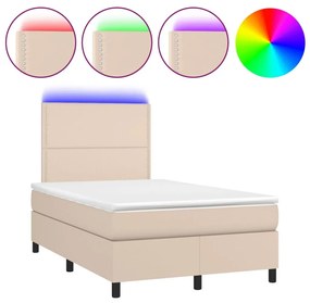 Κρεβάτι Boxspring Στρώμα&amp;LED Καπουτσίνο 120x200 εκ. Συνθ. Δέρμα - Καφέ