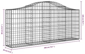 Συρματοκιβώτια Τοξωτά 14 τεμ. 200x30x80/100 εκ. Γαλβαν. Ατσάλι - Ασήμι