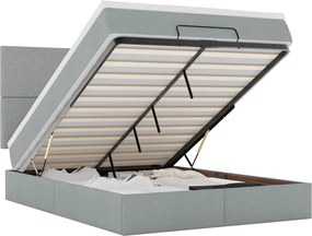 vidaXL Οθωμανικό κρεβάτι με στρώμα &amp; LEDs Ανοιχτό γκρι ύφασμα