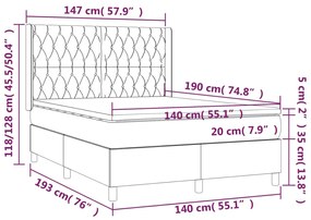 Κρεβάτι Boxspring με Στρώμα Σκούρο Γκρι 140x190 εκ. Βελούδινο - Γκρι