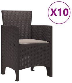 vidaXL Σετ Τραπεζαρίας Κήπου 11 Τεμαχίων με Μαξιλάρια Καφέ Πολυ Ρατάν