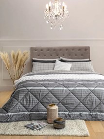 Amo la Casa Πάπλωμα King Size 260x250 Microsatin Printed - Aria Ανθρακί Ριγέ
