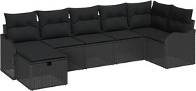 vidaXL Σετ Καναπέ Κήπου με μαξιλάρι 7 pcs Μαύρο Πολυ ράταν