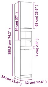 Ντουλάπι Μπάνιου Γκρι Σκυροδέματος 32x34x188,5 εκ. Επεξ. Ξύλο - Γκρι