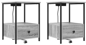 vidaXL Κομοδίνο με Σταθμό Φόρτισης με συρτάρι 2 pcs Γκρι sonoma