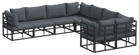 vidaXL Σετ Καναπέ Κήπου με μαξιλάρι 8 pcs Μαύρο Αλουμίνιο