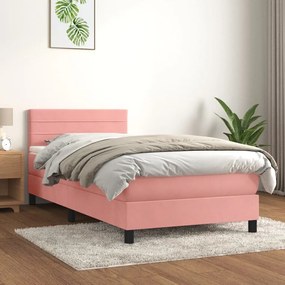 Κρεβάτι Boxspring με Στρώμα Ροζ 90x190 εκ. Βελούδινο - Ροζ