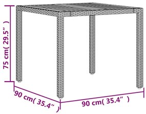 Τραπέζι Κήπου Επιφάνεια Ακακίας Μαύρο 90x90x75 εκ Συνθ. Ρατάν - Μαύρο