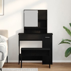 vidaXL Σετ Τραπέζι Μακιγιάζ  Μαύρης Βελανιδιάς Επεξεργασμένο Ξύλο