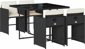 vidaXL Σετ Τραπεζαρίας Κήπου 5 Τεμαχίων Μαύρο Συνθ. Ρατάν με Μαξιλάρια