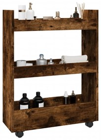 Τρόλεϊ Αποθήκευσης Στενό 3 Επιπέδων Καπνιστή Δρυς Επεξ. Ξύλο