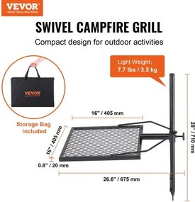 VEVOR Swivel Campfire Grill Heavy Duty Steel Open Fire Cooking Grate Adjustable