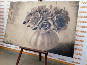 Εικόνα τριαντάφυλλα σε βάζο σε σχέδιο σέπια - 90x60