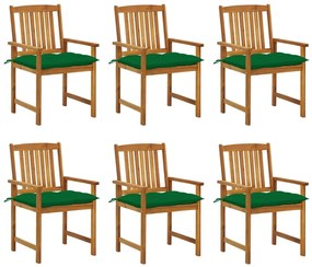 Καρέκλες Κήπου 6 Τεμαχίων από Μασίφ Ξύλο Ακακίας με Μαξιλάρια - Πράσινο