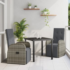 vidaXL Σετ 3 Τεμαχίων Τραπεζαρίας Κήπου με Μαξιλάρια Γκρι Πολυ Ρατάν
