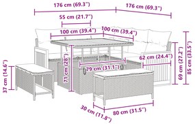 vidaXL Σετ Κήπου  8 Τεμαχίων με Μαξιλάρες Γκρι Πολυ Ρατάν Ακακία