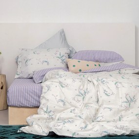 Σεντόνια Μονά (Σετ) Palamaiki Fashion FL6182 Λευκό,Λιλά ΧΩΡΙΣ ΛΑΣΤΙΧΟ 170x260