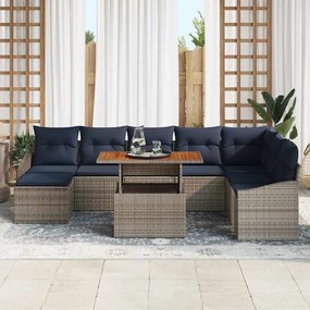 vidaXL Σετ Καναπέ Κήπου με αποθήκευση 9 pcs Γκρι Πολυ ράταν