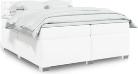 vidaXL Κρεβάτι Boxspring με Στρώμα Λευκό 200x200 εκ. Συνθετικό Δέρμα