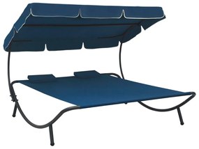 Ξαπλώστρα - Κρεβάτι Διπλή Μπλε με Σκίαστρο και Μαξιλάρια - Μπλε