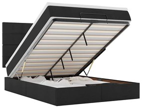 vidaXL Οθωμανικό κρεβάτι με στρώμα & LEDs Μαύρο 140x190 cm Ύφασμα